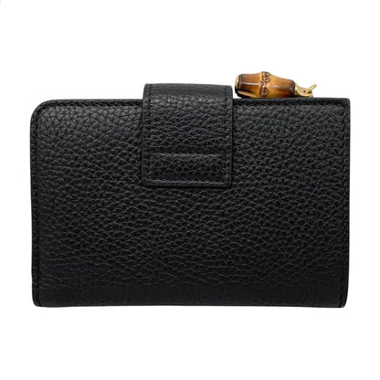 Gucci Bifold Wallet with Bamboo Double Compact Leather Black Gold — view 2