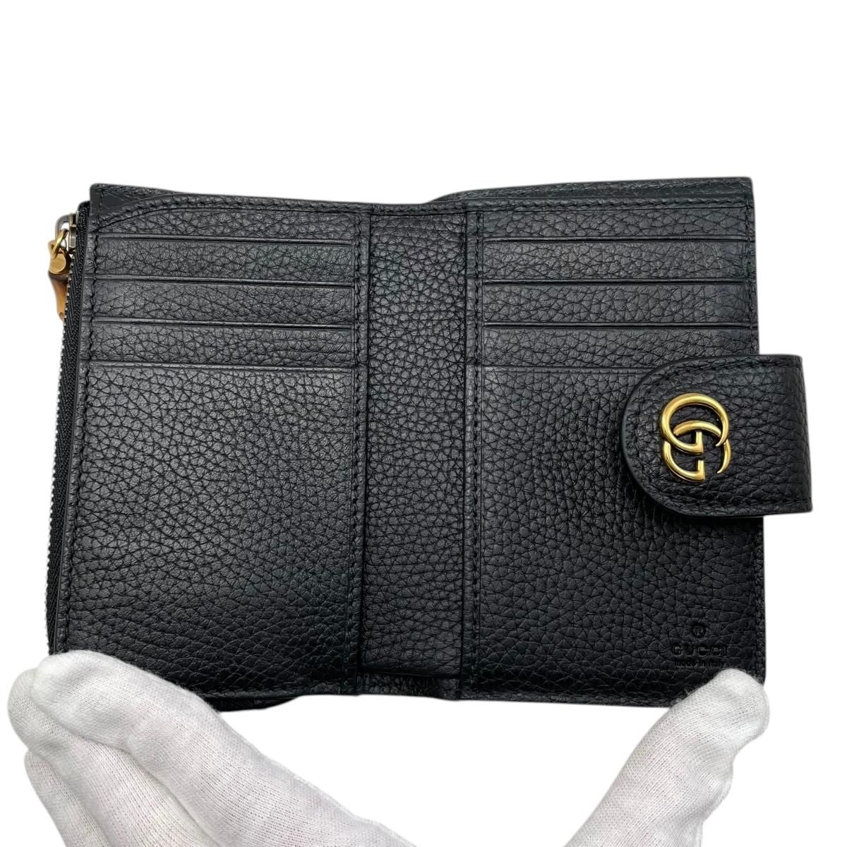 Gucci Bifold Wallet with Bamboo Double Compact Leather Black Gold — view 7