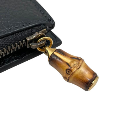 Gucci Bifold Wallet with Bamboo Double Compact Leather Black Gold — view 6