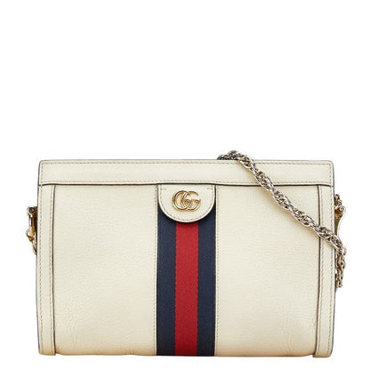 Gucci Ophidia Sherry Line Chain Crossbody Shoulder Bag White Ivory Leather