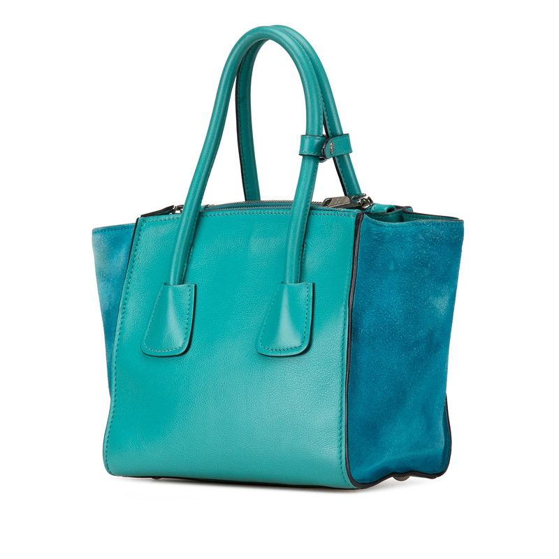 Prada Handbag Shoulder Back 2-Way Turquoise Blue Leather Suede — view 2