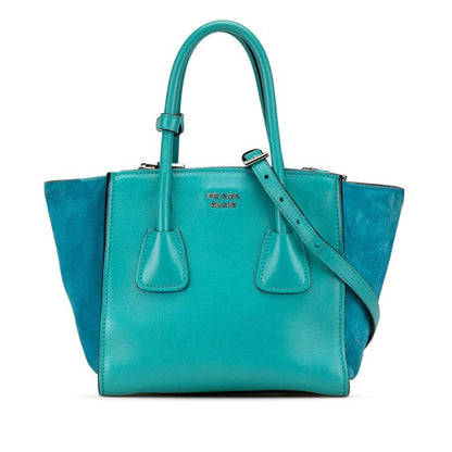 Prada Handbag Shoulder Back 2-Way Turquoise Blue Leather Suede