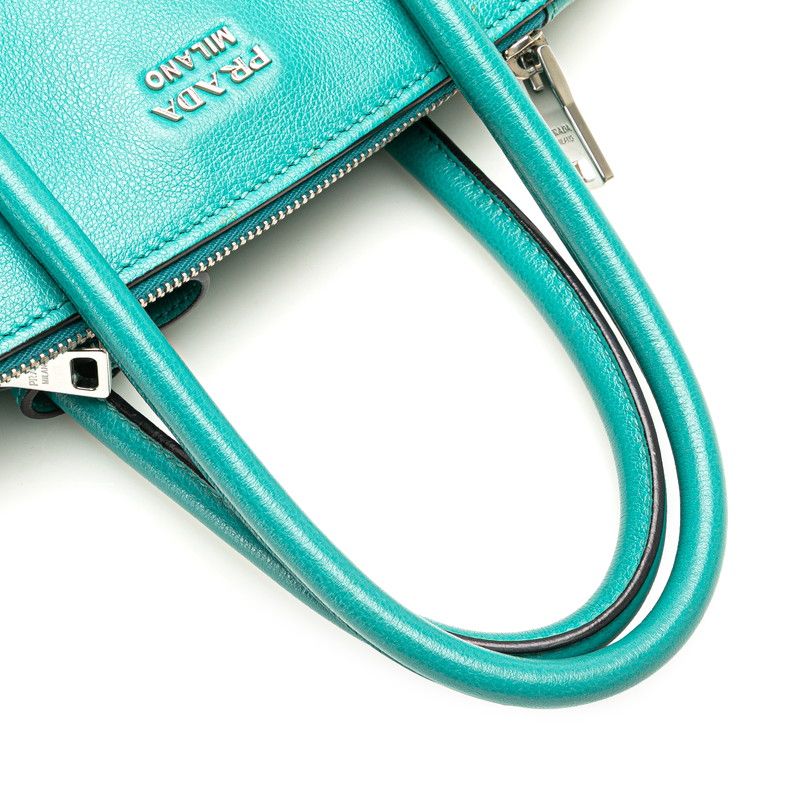 Prada Handbag Shoulder Back 2-Way Turquoise Blue Leather Suede — view 6