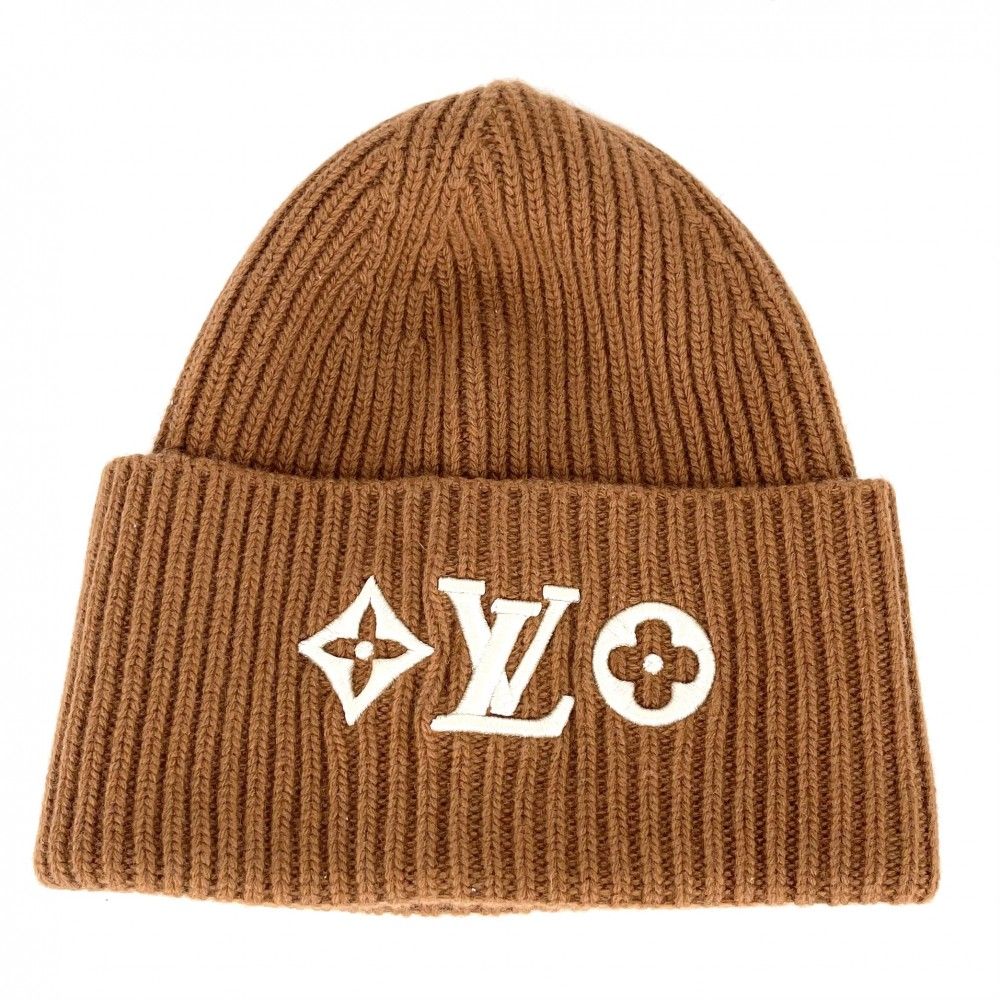 Louis Vuitton Knit Cap Bi Ni LV Head Line Cap Hat S Wool Brown