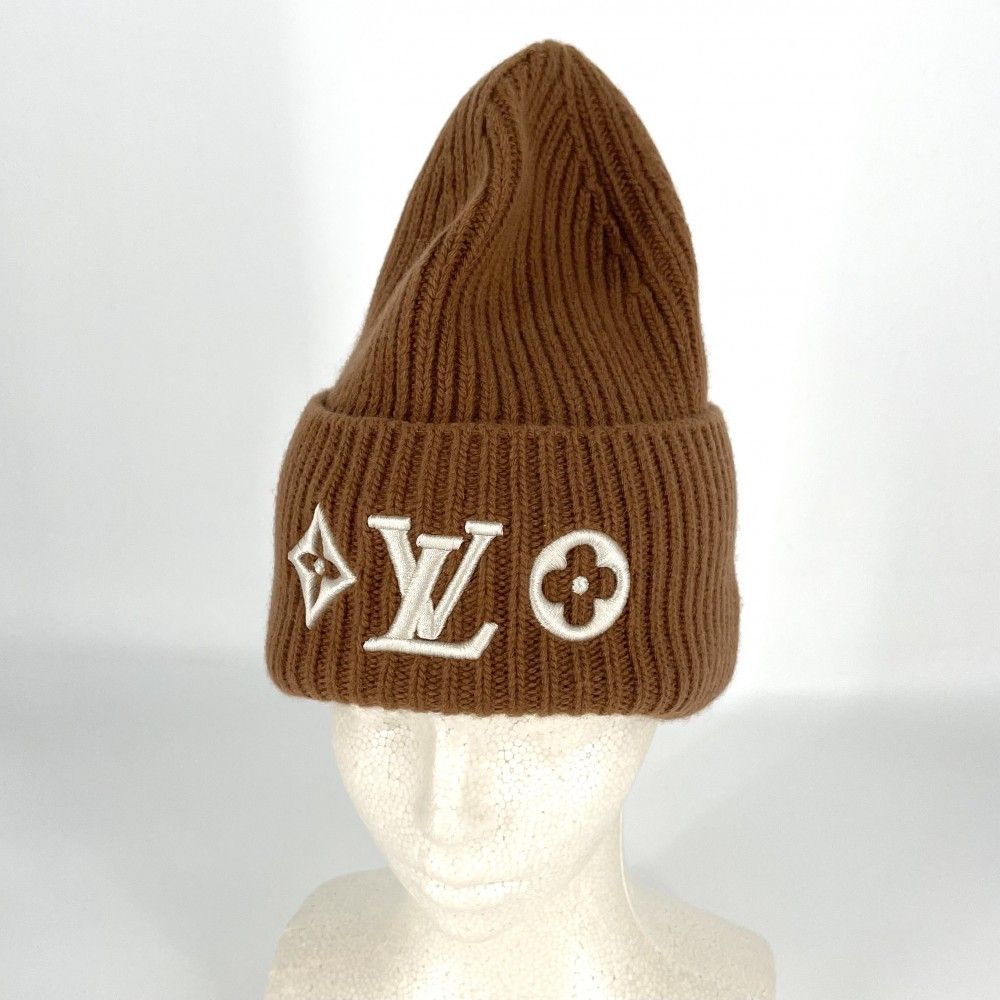 Louis Vuitton Knit Cap Bi Ni LV Head Line Cap Hat S Wool Brown — view 3