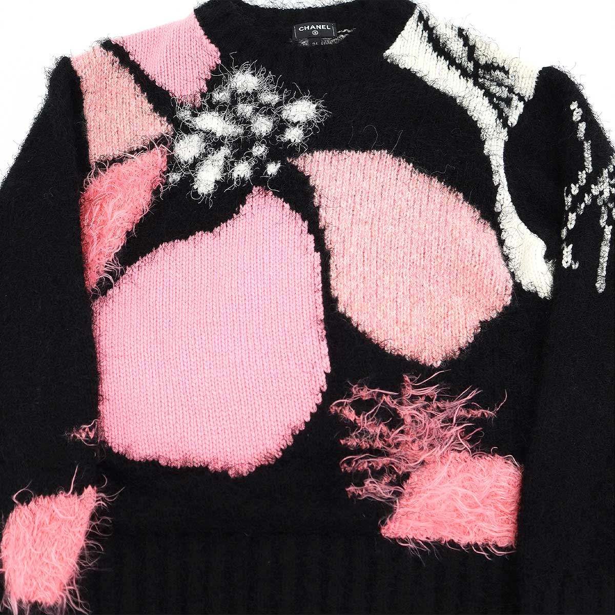 Chanel Multi Fabric Shaggy Knit Sweater Black Pink 34 — view 7