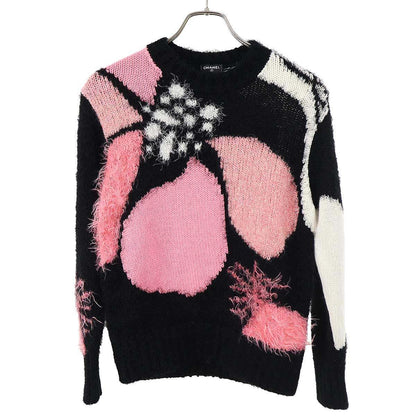 Chanel Multi Fabric Shaggy Knit Sweater Black Pink 34
