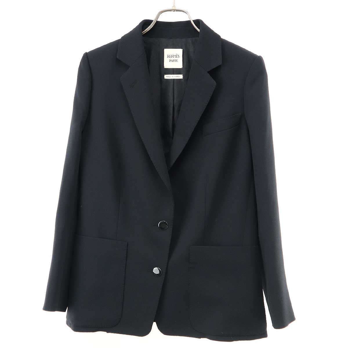 Hermes Silk Tailored Jacket Black 42