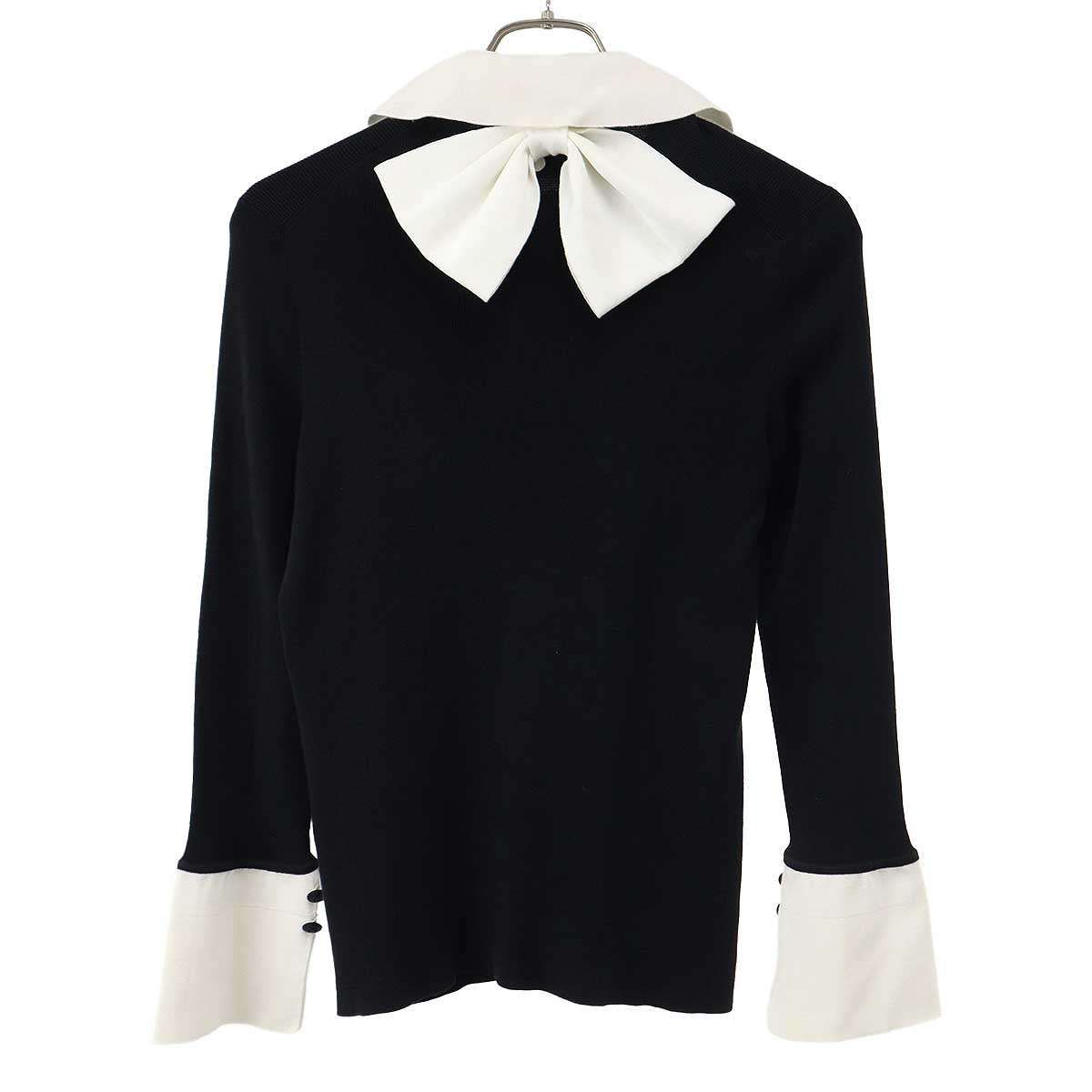 Chanel Long Sleeve Ribbon Knit Polo Shirt Black White 42 — view 2