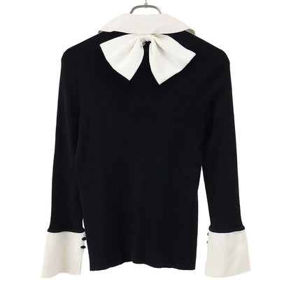 Chanel Long Sleeve Ribbon Knit Polo Shirt Black White 42 — view 2