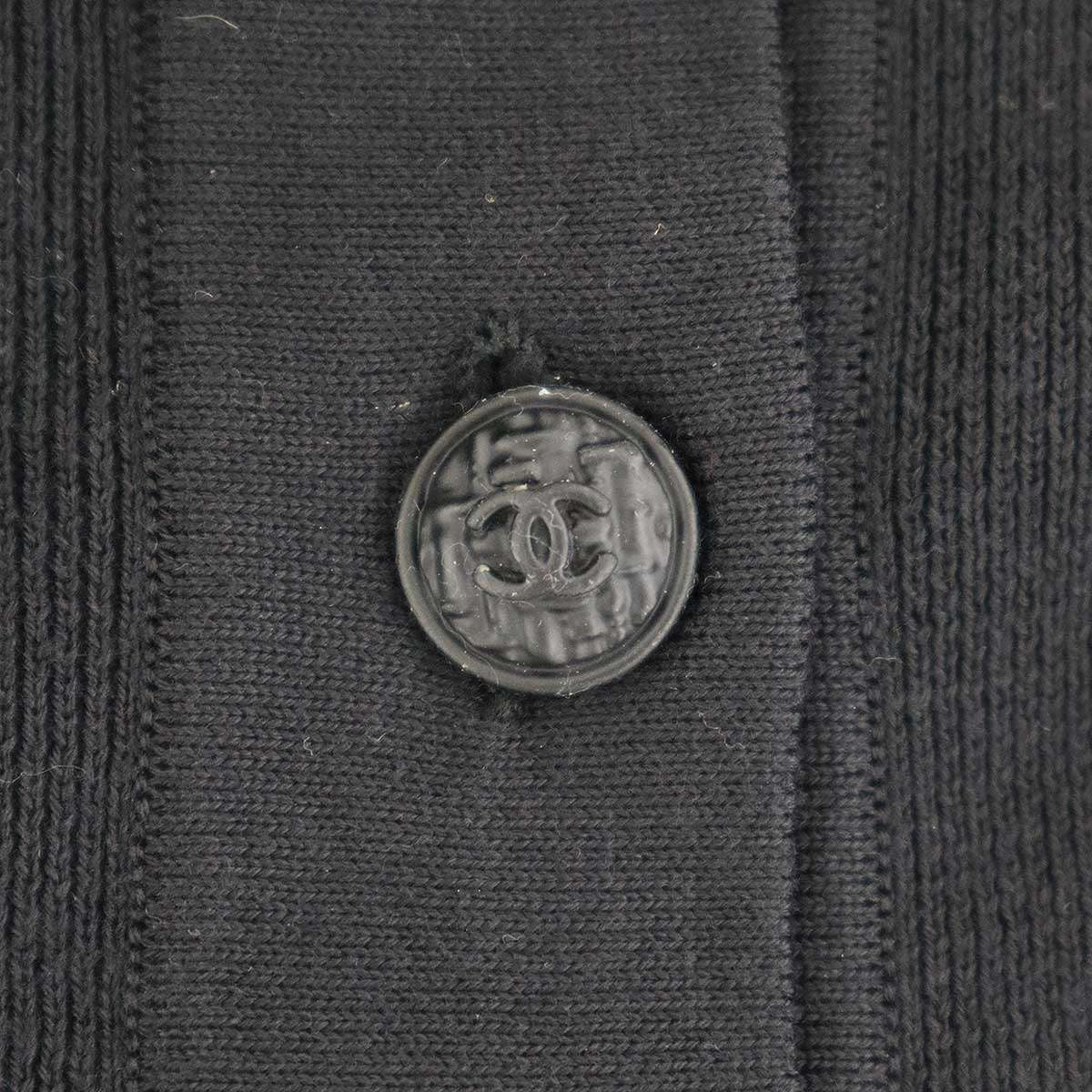 Chanel Long Sleeve Ribbon Knit Polo Shirt Black White 42 — view 7