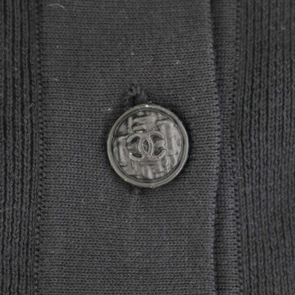 Chanel Long Sleeve Ribbon Knit Polo Shirt Black White 42 — view 7