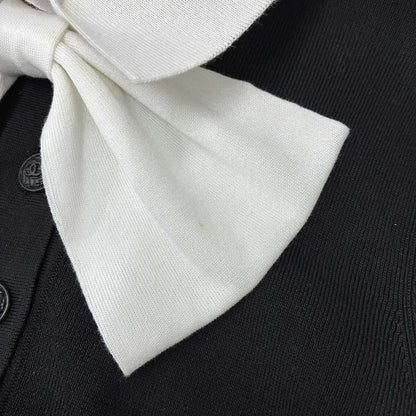 Chanel Long Sleeve Ribbon Knit Polo Shirt Black White 42 — view 9