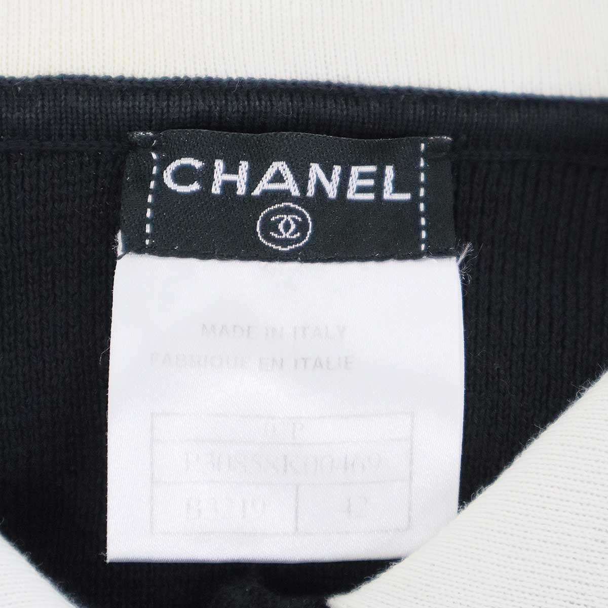 Chanel Long Sleeve Ribbon Knit Polo Shirt Black White 42 — view 3
