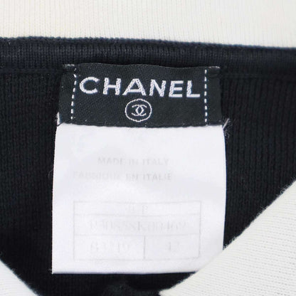 Chanel Long Sleeve Ribbon Knit Polo Shirt Black White 42 — view 3