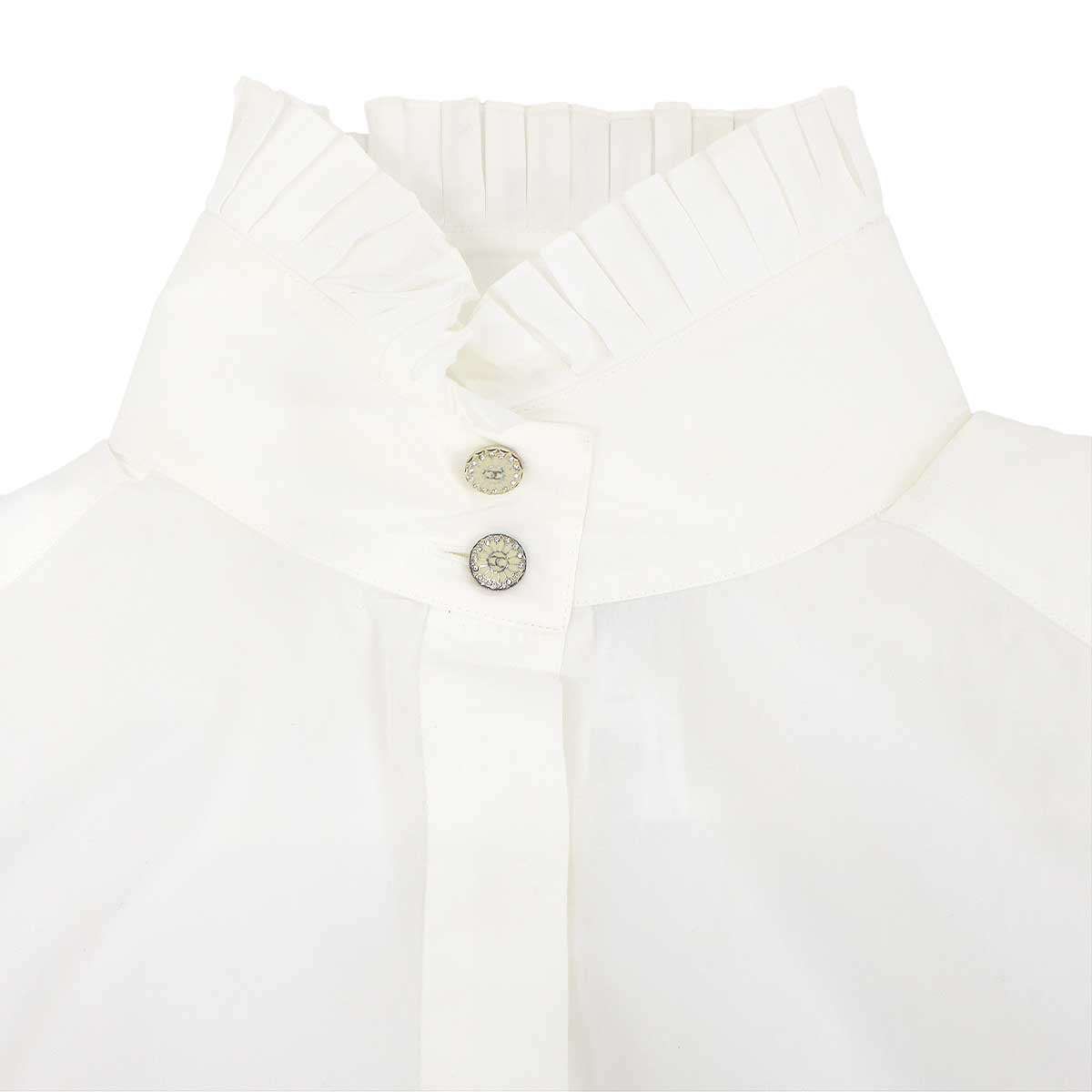 Chanel Bijou Button Sleeveless High Neck Blouse Shirt White 42 — view 4