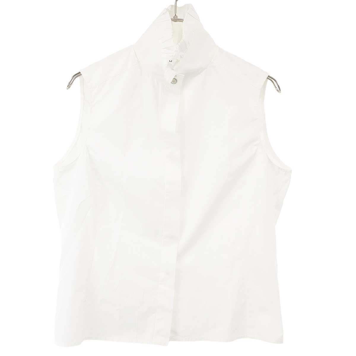 Chanel Bijou Button Sleeveless High Neck Blouse Shirt White 42