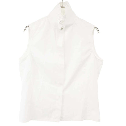 Chanel Bijou Button Sleeveless High Neck Blouse Shirt White 42