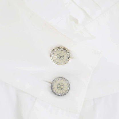 Chanel Bijou Button Sleeveless High Neck Blouse Shirt White 42 — view 7