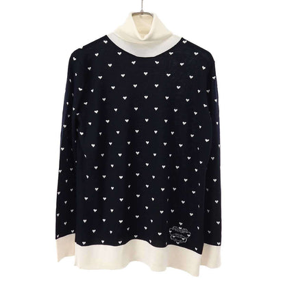 Hermes Cashmere Silk Heart Turtleneck Knit Sweater Navy Ivory 42