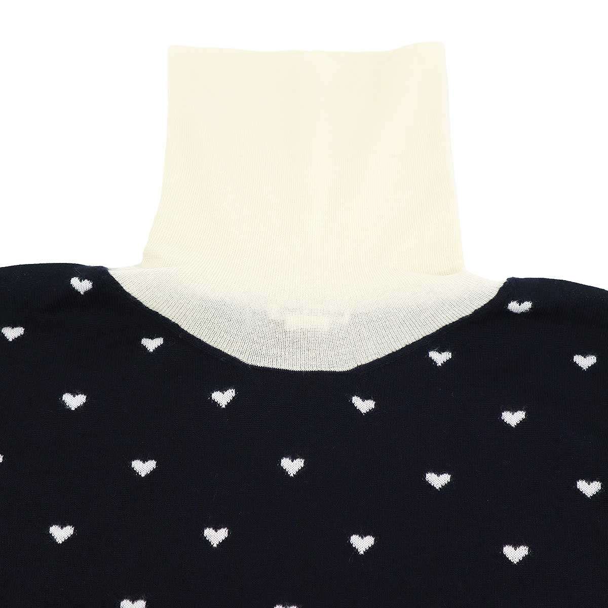 Hermes Cashmere Silk Heart Turtleneck Knit Sweater Navy Ivory 42 — view 4