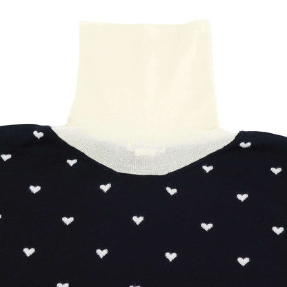 Hermes Cashmere Silk Heart Turtleneck Knit Sweater Navy Ivory 42 — view 4