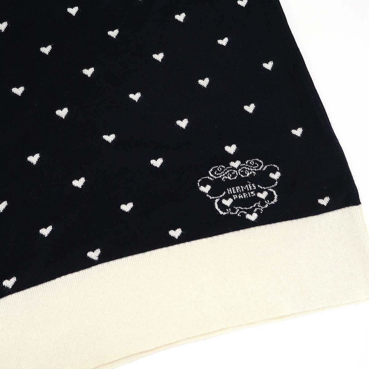 Hermes Cashmere Silk Heart Turtleneck Knit Sweater Navy Ivory 42 — view 6