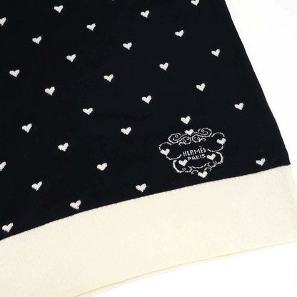 Hermes Cashmere Silk Heart Turtleneck Knit Sweater Navy Ivory 42 — view 6