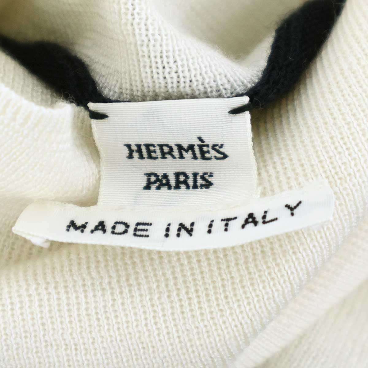 Hermes Cashmere Silk Heart Turtleneck Knit Sweater Navy Ivory 42 — view 3