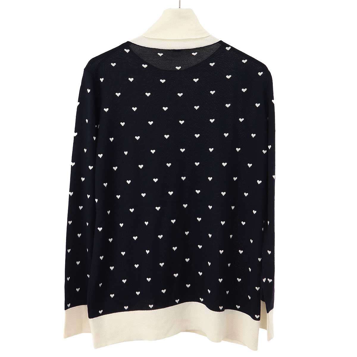 Hermes Cashmere Silk Heart Turtleneck Knit Sweater Navy Ivory 42 — view 2