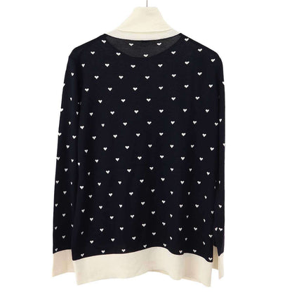 Hermes Cashmere Silk Heart Turtleneck Knit Sweater Navy Ivory 42 — view 2