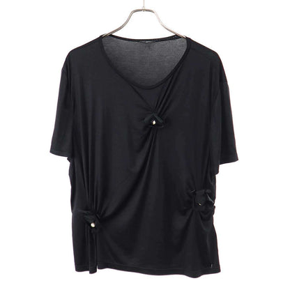 Chanel Silk Stretch Camellia Pearl Top T-Shirt Black 46