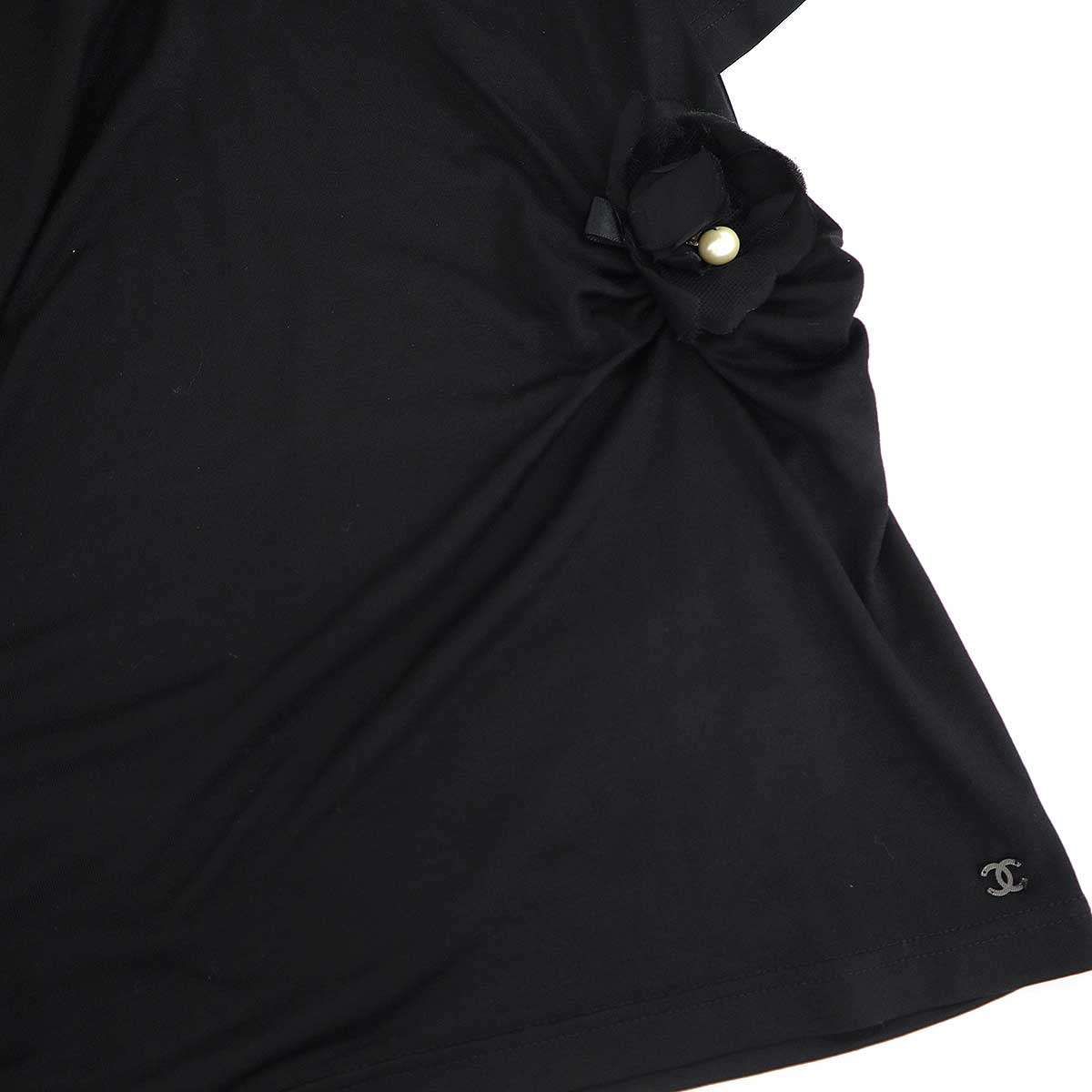 Chanel Silk Stretch Camellia Pearl Top T-Shirt Black 46 — view 5
