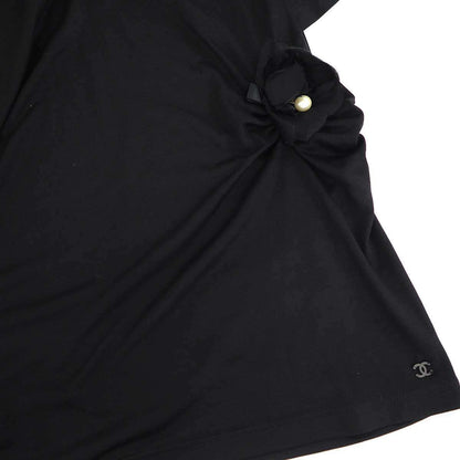 Chanel Silk Stretch Camellia Pearl Top T-Shirt Black 46 — view 5