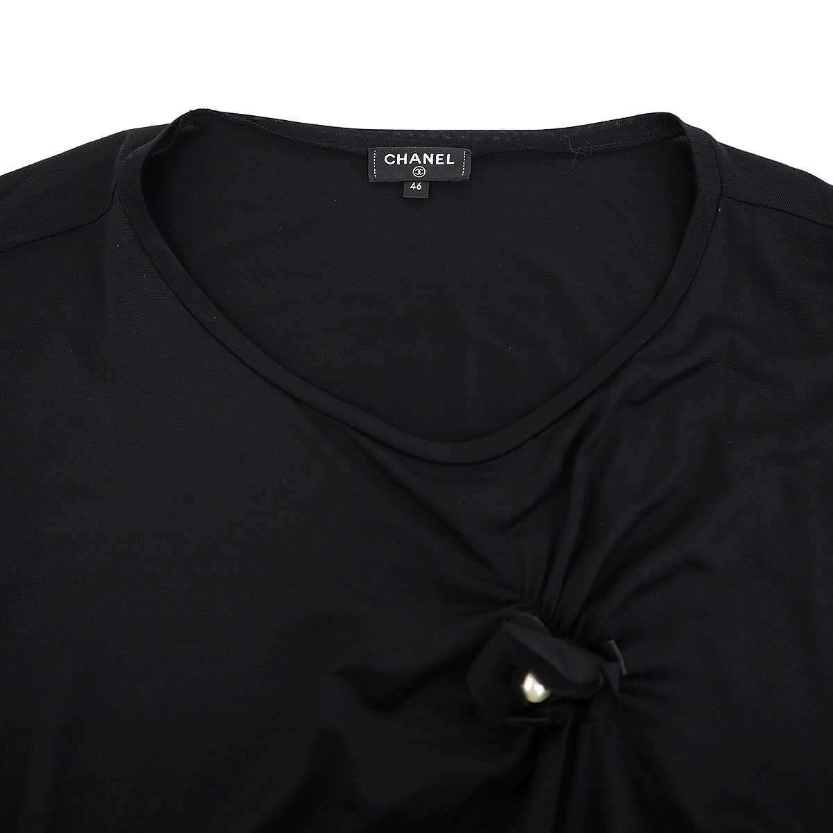 Chanel Silk Stretch Camellia Pearl Top T-Shirt Black 46 — view 4