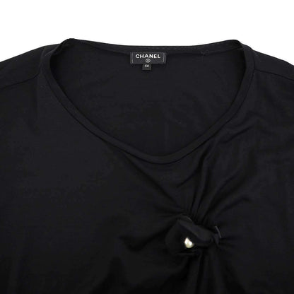Chanel Silk Stretch Camellia Pearl Top T-Shirt Black 46 — view 4