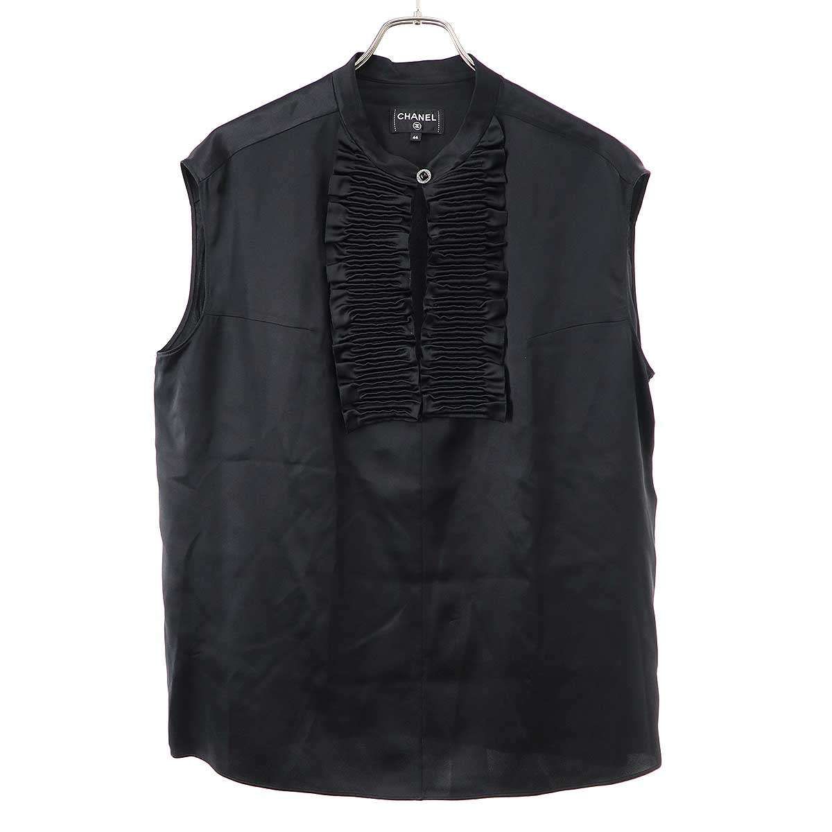 Chanel Silk Satin Sleeve Top Black 44