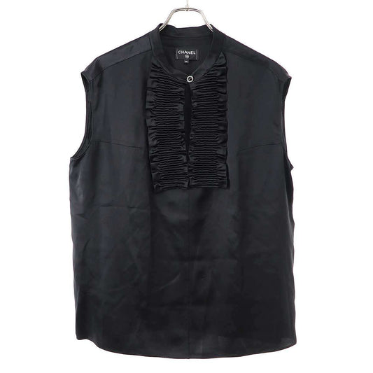 Chanel Silk Satin Sleeve Top Black 44