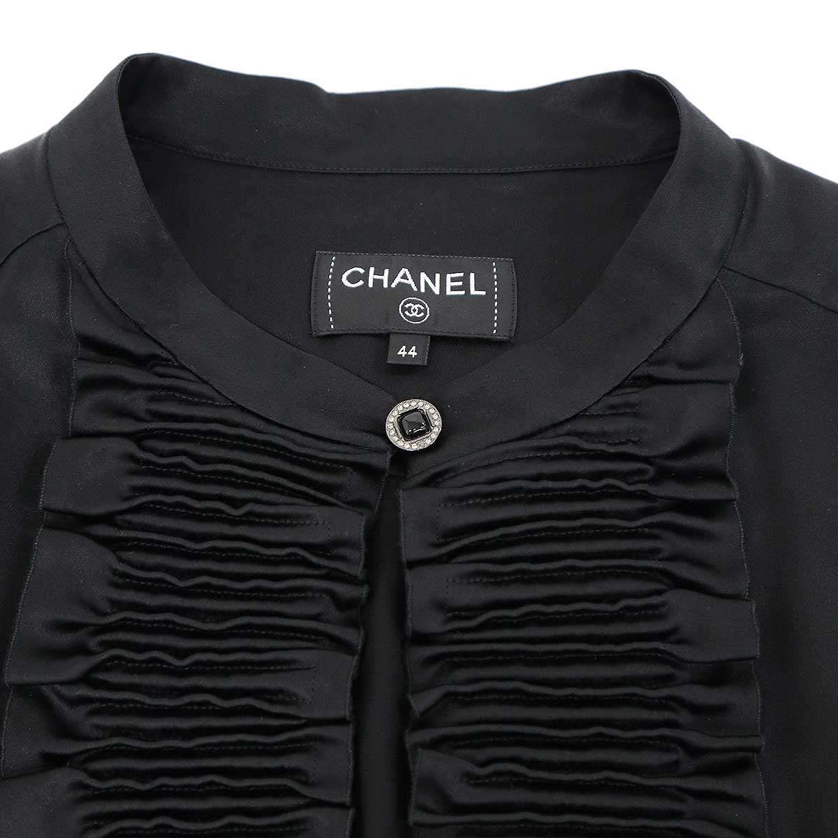 Chanel Silk Satin Sleeve Top Black 44 — view 4