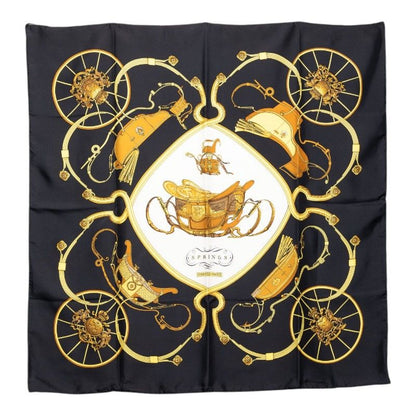 Hermes Carre 90 Spring Carriage Pattern Scarf Black Multicolor Silk
