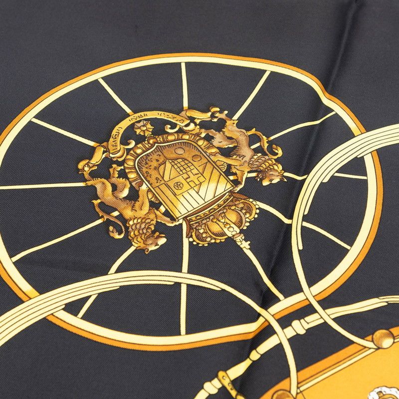 Hermes Carre 90 Spring Carriage Pattern Scarf Black Multicolor Silk — view 5