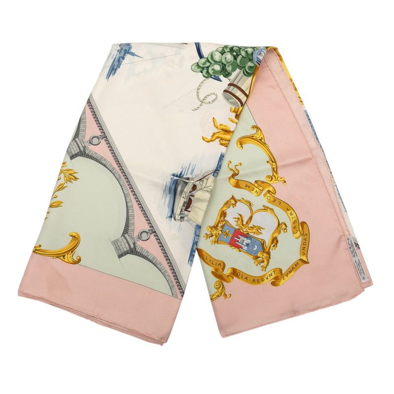 Hermes Carre 90 Bordeaux Porte Oceane City Entrance Scarf Pink Multicolor Silk — view 2