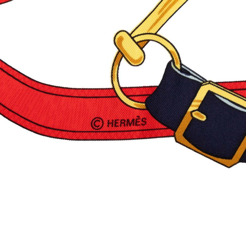 Hermes Carre 90 Eperon D'or Yellow Gold Spurs Scarf Navy Multicolor Silk — view 5