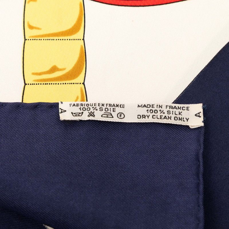 Hermes Carre 90 Eperon D'or Yellow Gold Spurs Scarf Navy Multicolor Silk — view 7