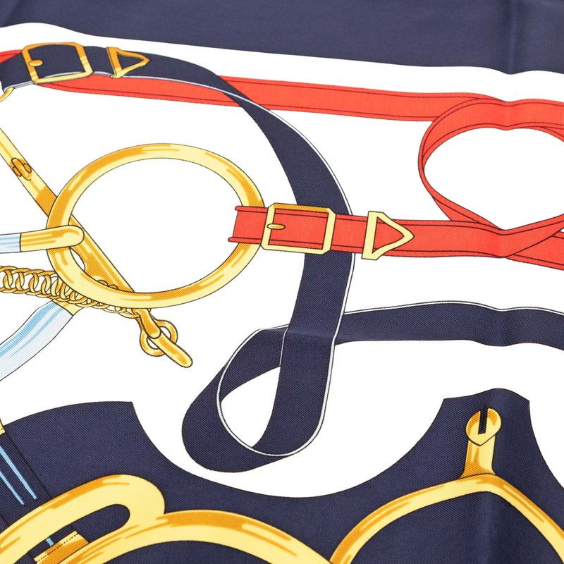 Hermes Carre 90 Eperon D'or Yellow Gold Spurs Scarf Navy Multicolor Silk — view 4