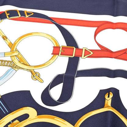 Hermes Carre 90 Eperon D'or Yellow Gold Spurs Scarf Navy Multicolor Silk — view 4