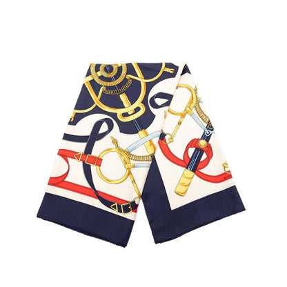 Hermes Carre 90 Eperon D'or Yellow Gold Spurs Scarf Navy Multicolor Silk — view 2
