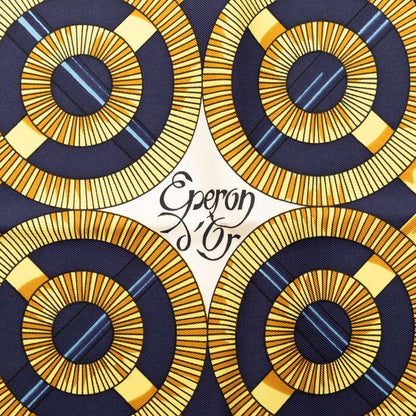 Hermes Carre 90 Eperon D'or Yellow Gold Spurs Scarf Navy Multicolor Silk — view 3