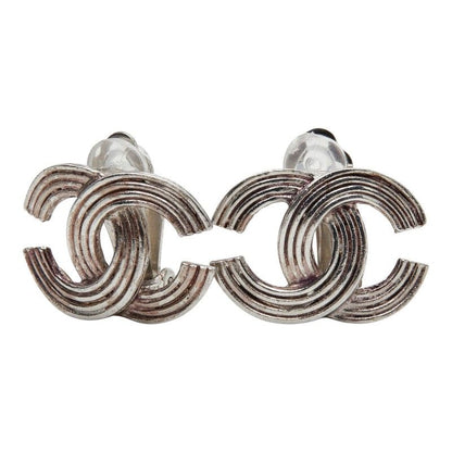 Chanel CC Logo Earrings Silver Metal