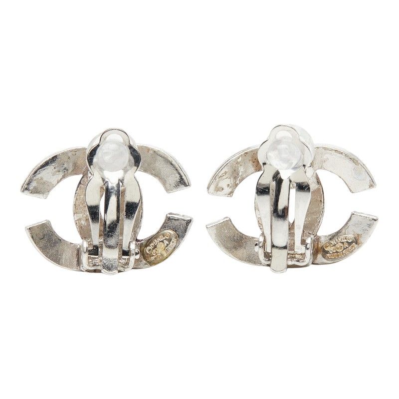 Chanel CC Logo Earrings Silver Metal — view 3